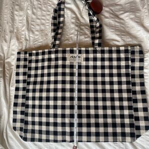 Sézane Black and White Checkered Tote Bag
